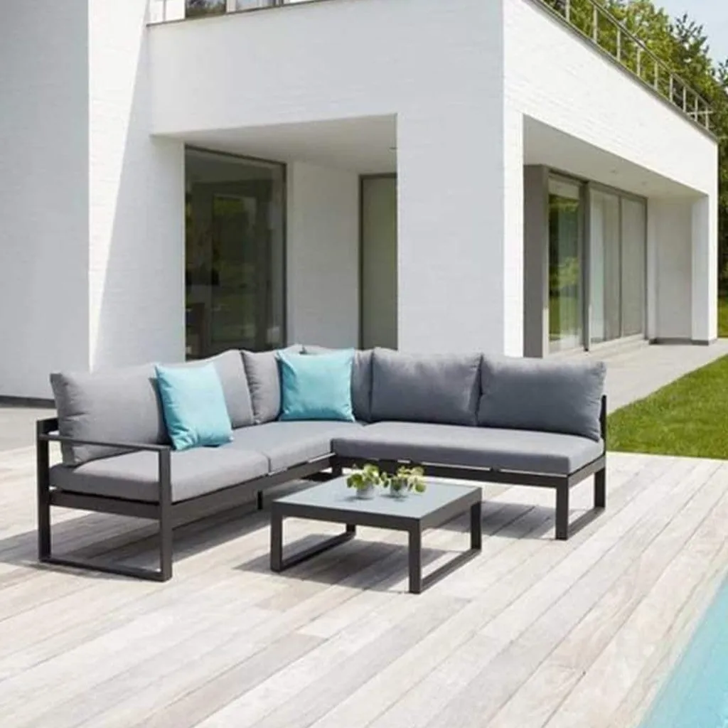 طقم اثاث خارجي حديد ورخام 3مقعد - رمادي واسود