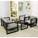 طقم اثاث خارجي حديد وخشب موسكي ووتر بروف وبلاستك وفايبر و اسفنج 6 مقعد - رمادي واسود واصفر