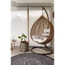كرسي معلق راتان - بني و بيج