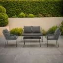 طقم اثاث خارجي حديد و دبار وزجاج ووتر بروف وبلاستك وفايبر و اسفنج 3مقعد - رمادي واسود