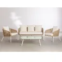 طقم اثاث خارجي حديد و حبل وزجاج ووتر بروف وبلاستك وفايبر و اسفنج 3مقعد - بيج وابيض