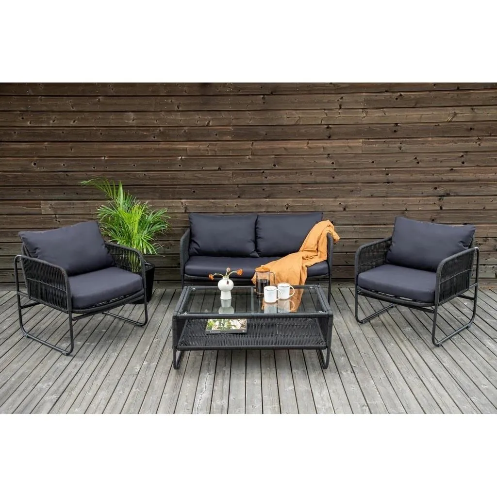 طقم أثاث خارجي 4 قطع حديد وقماش مقاوم للماء أسود