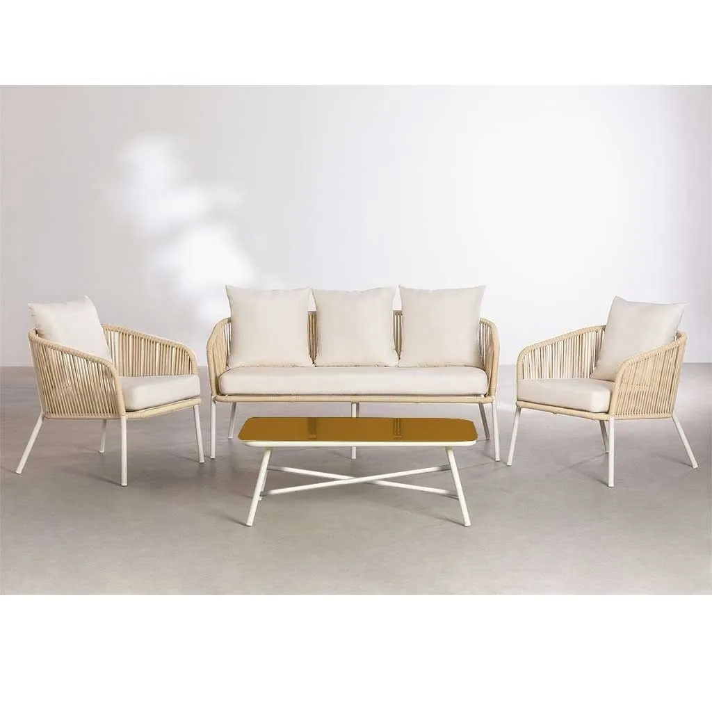 طقم أثاث خارجي بريميوم معدن 4 قطع و مرجيحة مزدوجة راتان - متعدد الألوان