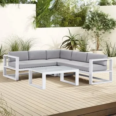 طقم ركنة خارجي حديد مطلي ألكتروستاتيك 3 قطع رمادي وابيض